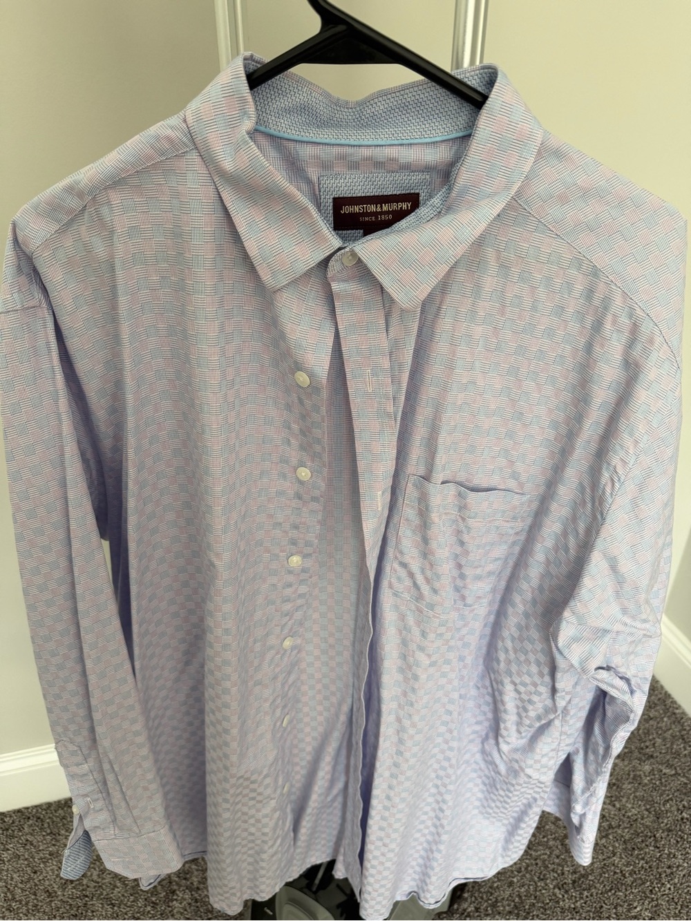 Johnston & Murphy Light Blue and White Micro-Check Dress Shirt